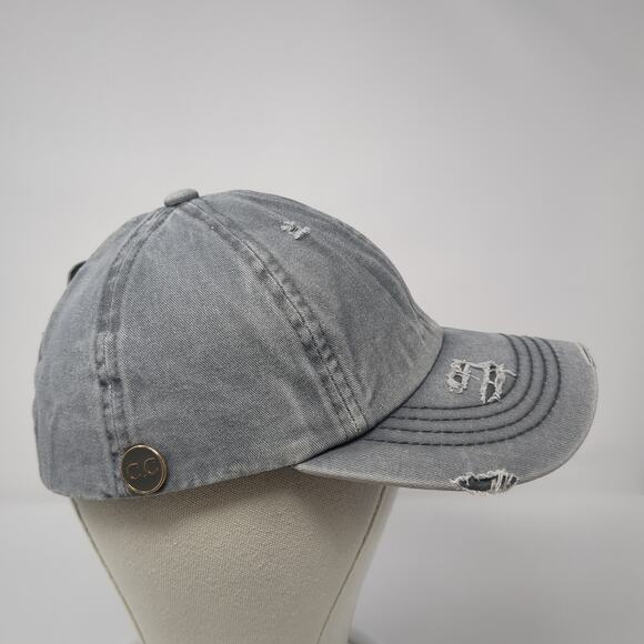 C.C Exclusives Strapback Hat Gray One Size Ponytail Distressed Blank - Picture 5 of 10